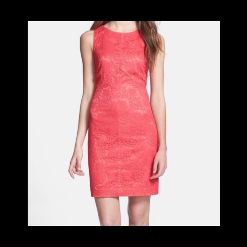 Vince Camuto chalk coral lace shift dress. Sz. 10.